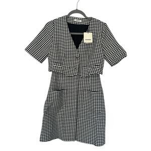 Sandro Charlotte Houndstooth Black and White Tweed Mini Dress XS